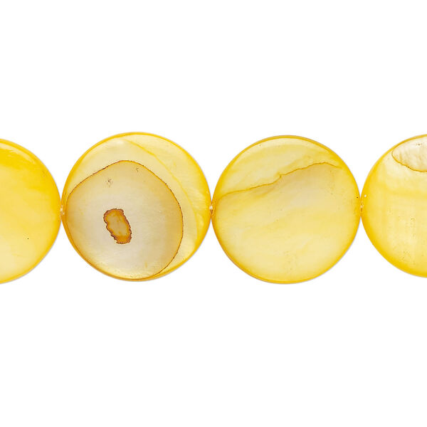 Mother-of-pearl shell 1pkg1, puffed flat round bead 15 inch mango 14-15mm image number 0