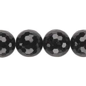 Black tourmaline 1pkg1, faceted round bead natural 15 inch 14mm