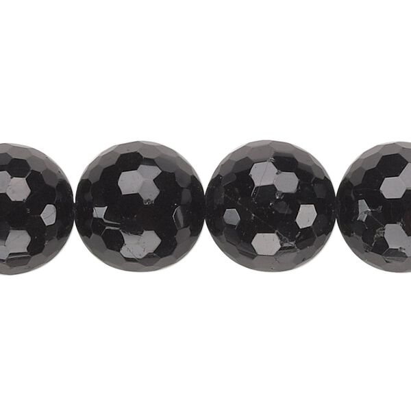Black tourmaline 1pkg1, faceted round bead natural 15 inch 14mm image number 0