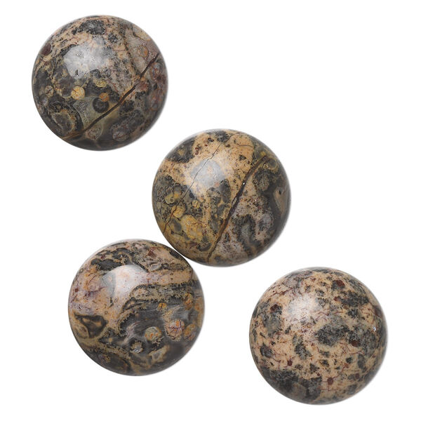 Cabochon, leopardskin jasper (natural), 16mm calibrated round, B grade, Mohs hardness 6-1/2 to 7. Sold per pkg of 4. image number 0