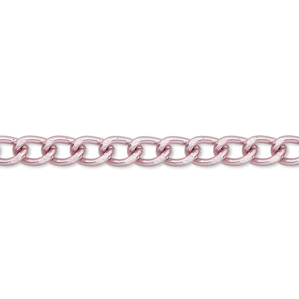 Chain, anodized aluminum, pink, 4mm curb. Sold per pkg of 5 feet. image number 0