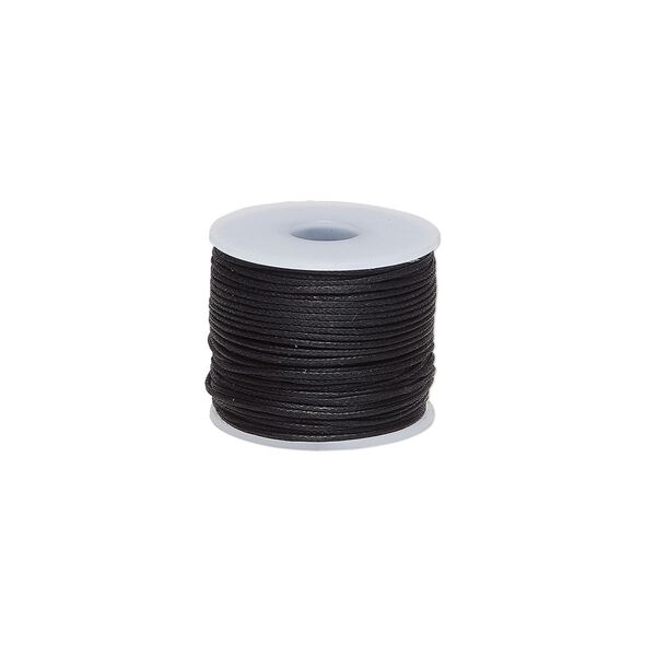 Cord, waxed cotton, black, 1mm, 20-pound test. Sold per 25-meter spool. image number 0
