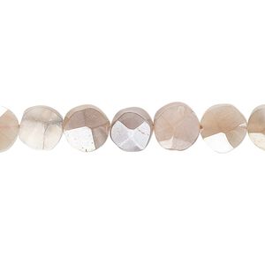 Peach moonstone 1pkg1, luster hand-cut faceted flat round bead 8 inch 7-8mm