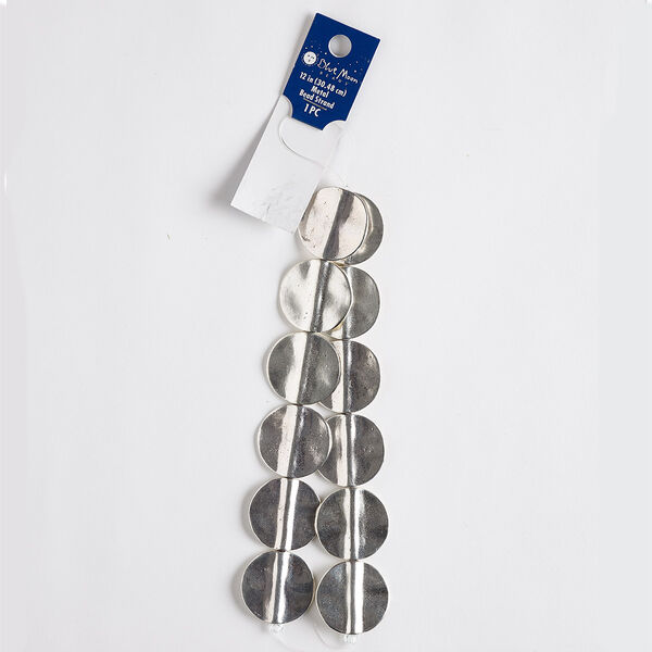 Bead, antique silver-finished "pewter" (zinc-based alloy), 26mm flat round. Sold per 12-inch strand, approximately 10 beads. image number 0
