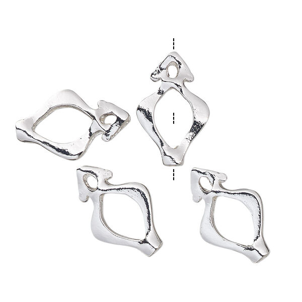 Bead frame, silver-finished "pewter" (zinc-based alloy), 17x11mm fancy marquise, fits up to 1.5mm and 5mm bead. Sold per pkg of 4. image number 0