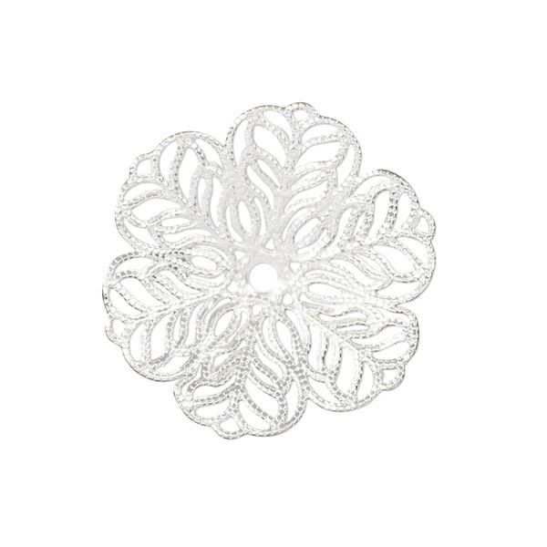 Component, silver-finished steel, 27x26mm single-sided flower. Sold per pkg of 10. image number 0