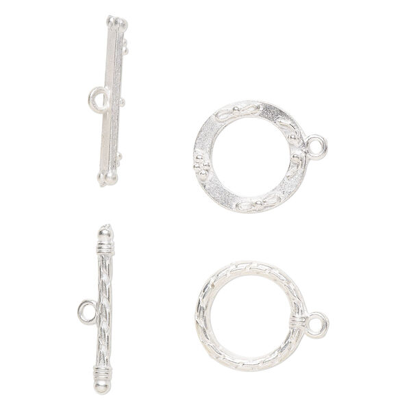 Clasp toggle mix 1pkg8 "pewter" (zinc alloy), 18mm round / 19mm flat, matte silver-finished copper 1-strand image number 1