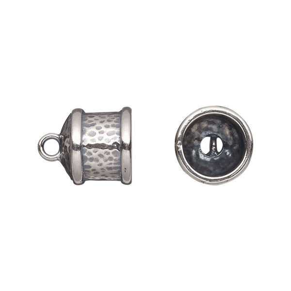 Cord end, JBB Findings, antiqued sterling silver, 11.5x11mm hammered round tube, 9mm inside diameter. Sold per pkg of 2. image number 0