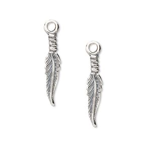 Charm, sterling silver, 20x4mm double-sided feather. Sold per pkg of 2.