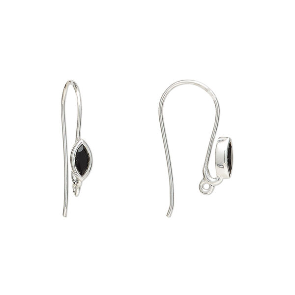 Sterling silver / black onyx 1pkg2, marquise ear wire, fishhook / closed loop 22 gauge 18mm / 6x3.5mm image number 0