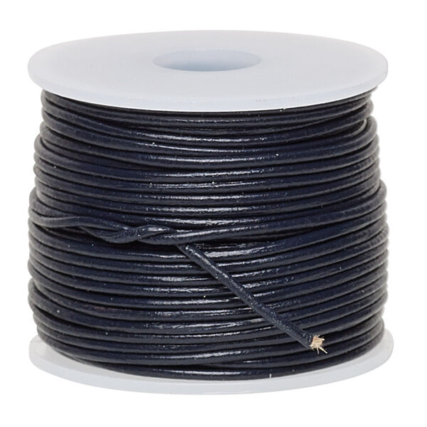 Cord, leather (dyed), navy blue, 0.5-0.8mm round. Sold per 25-yard spool. image number 0
