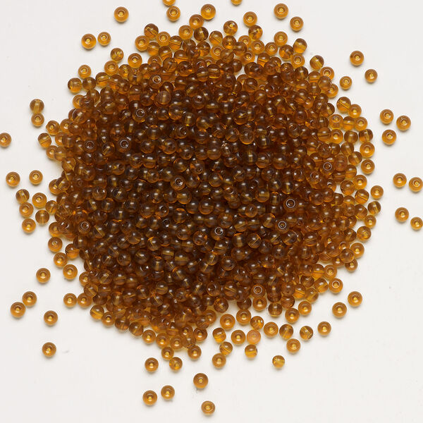 Bead, glass 1pkg4oz, translucent dark honey, 4mm round. image number 1