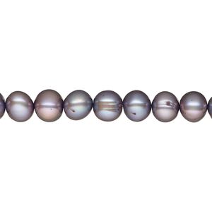 Pearl, cultured freshwater pearl (dyed), plum, 6-8mm semi-round, C grade, Mohs hardness 2-1/2 to 4. Sold per 15" strand, approximately 70 beads.