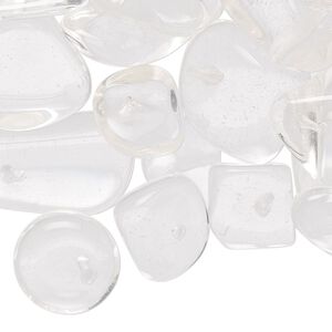 Bead mix, glass, clear, small to gigantic chip and mini to large nugget. Sold per 1-pound pkg, approximately 250 beads.