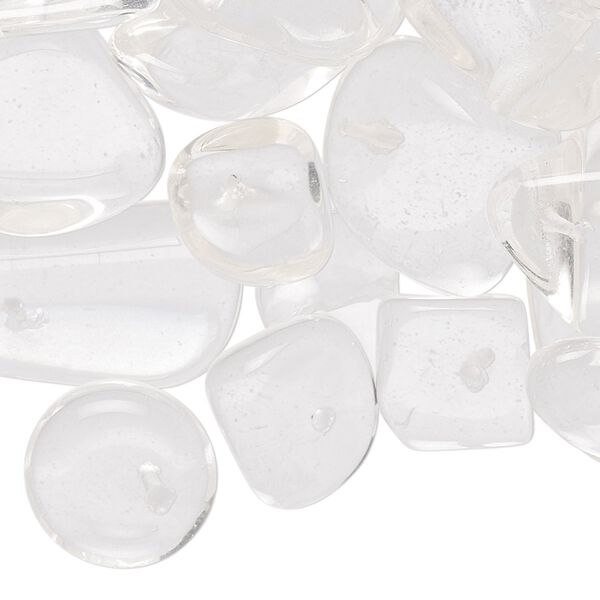 Bead mix, glass, clear, small to gigantic chip and mini to large nugget. Sold per 1-pound pkg, approximately 250 beads. image number 0