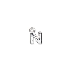 Charm, silver-finished "pewter" (zinc-based alloy), 7.5x7mm alphabet letter N. Sold per pkg of 2.