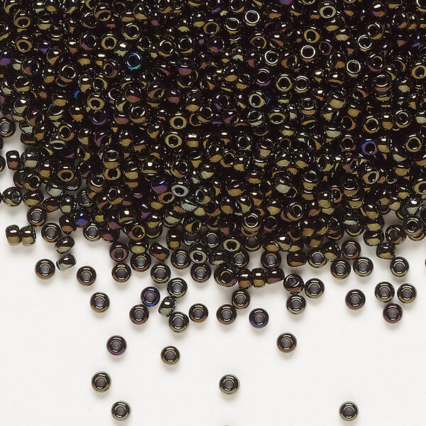 Seed bead, Miyuki, glass, pkg/25g, #11 rocaille, opaque metallic iris brown (RR-458). image number 0