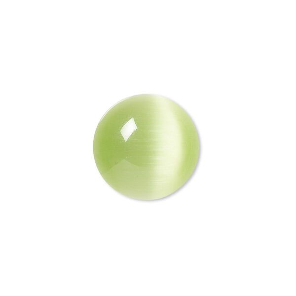 Cabochon, cat's eye glass (fiber optic glass), light green, 16mm calibrated round, quality grade. Sold per pkg of 6. image number 0
