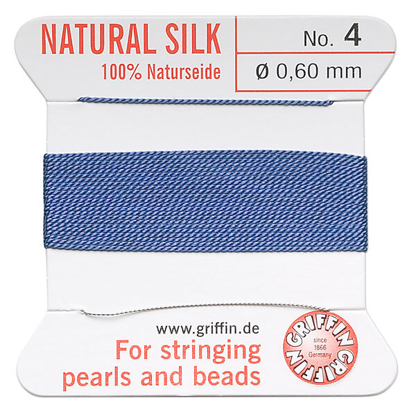 Thread, Griffin, silk, blue, size #4. Sold per 2-meter card (approximately 78 inches). image number 0