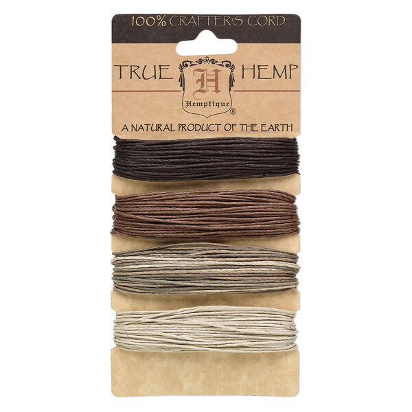 Cord, Hemptique®, hemp, assorted earthy colors, 1mm diameter, 20-pound test. Sold per pkg of (4) 30-foot sections. image number 0
