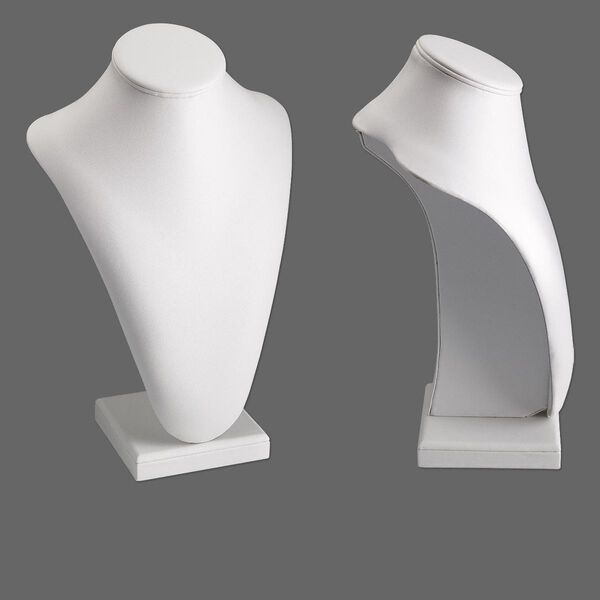 Display, necklace, leatherette, white. 13-1/2 x 9 x 6 inch pedestal. Sold individually. image number 0