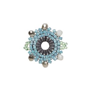 Link, Creative Touch, glass, green / grey / blue-grey, 22mm double-sided snowflake. Sold individually.