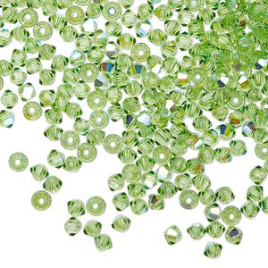 Bead 1440pk peridot AB, Preciosa Czech crystal 3mm bicone
