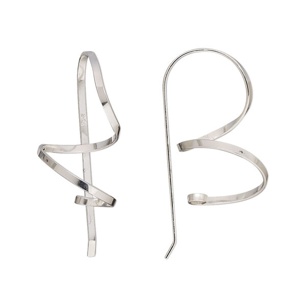 Ear wire, sterling silver, 21mm flat wire spiral with open loop, 17 gauge. Sold per pair. image number 0
