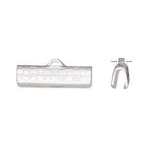 Ribbon crimp end, silver-plated brass, 19x6mm textured rectangle. Sold per pkg of 100.