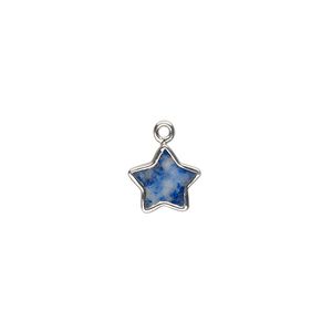 Drop sterling silver lapis lazuli 1pk 10mm hand-cut flat double-sided star, natural