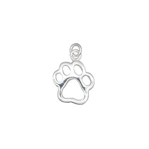 Charm, sterling silver, 12x12mm single-sided open dog paw. Sold individually.