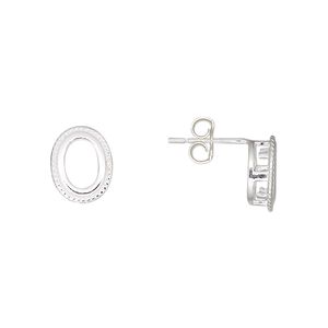 Earstud 1pkg2 sterling silver, 10x8mm twisted rope edge oval / 7x5mm oval 4-prong setting, 1 pair