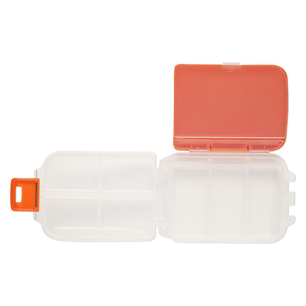 Organizer, plastic, red and clear, 3-3/4 x 2-1/2 x 1-1/4 inch rectangle with 3 layer fold out, 8 compartments and snap-tight latch. Sold individually. image number 1