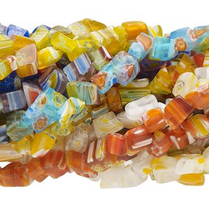 Bead mix, millefiori glass, multicolored, small chip. Sold per pkg of (10) 34-inch strands.