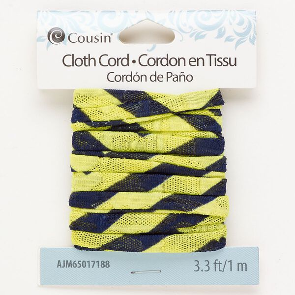 Cord 1pkg1 cotton 5mm flat, 1 meter neon yellow / navy blue image number 0