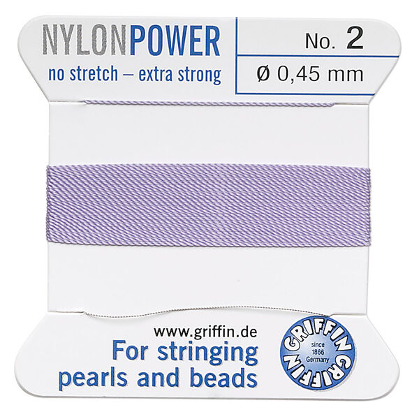 Thread, Griffin, nylon, lilac, size #2. Sold per 2-meter card (approximately 78 inches). image number 0