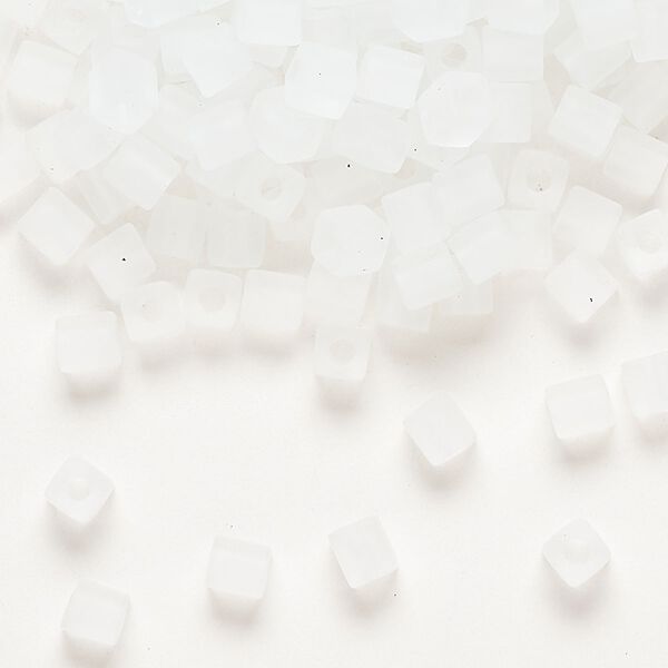 Seed bead, Miyuki, glass, pkg/25g, 3.5-3.7mm square, translucent frosted clear (SB-131F). image number 0