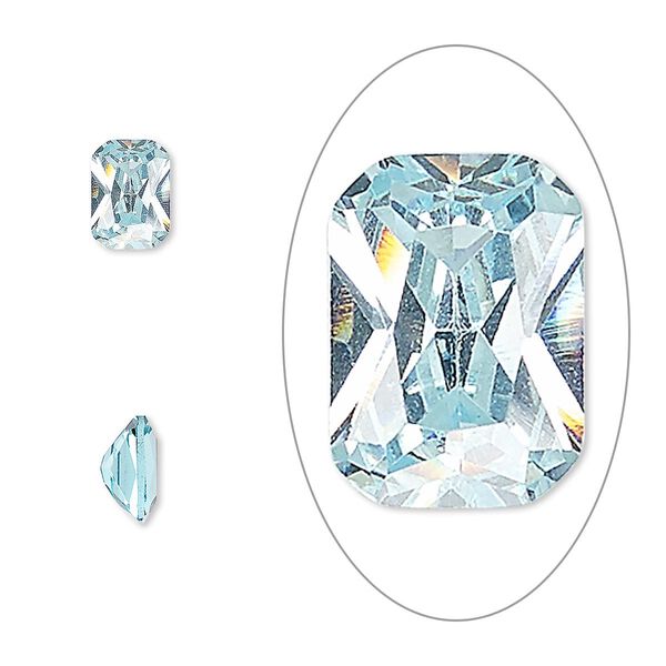 Gem, cubic zirconia, aqua blue, 7x5mm faceted emerald-cut, Mohs hardness 8-1/2. Sold per pkg of 2. image number 0
