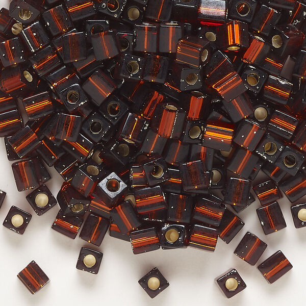 Seed bead, Miyuki, glass, pkg/250g, 3.5-3.7mm square, transparent silver-lined dark amber yellow (SB-5). image number 0