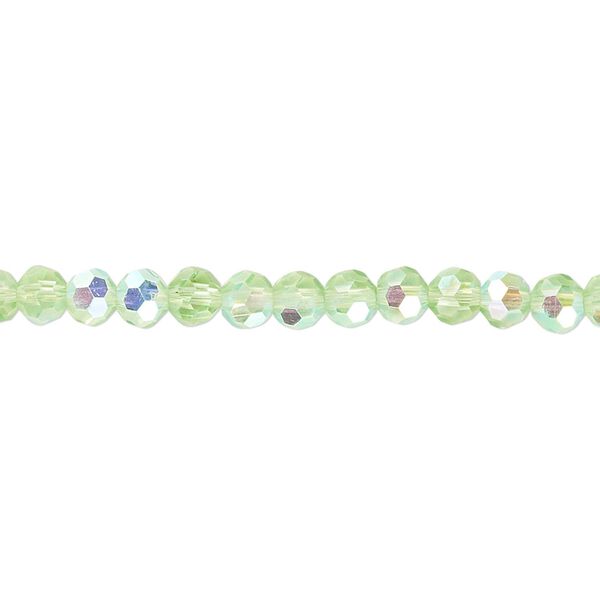 Bead 1pk 32 facets translucent lime green AB, Celestial Crystal® 4mm round 15.5-16 inch image number 0