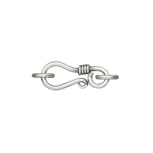 Clasp hook&eye 1pkg2 sterling silver, 14x8mm, 1-strand
