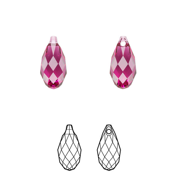 Briolette 2pk fuchsia, Crystal Passions® 13x6.5mm pendant drop 6010 image number 0