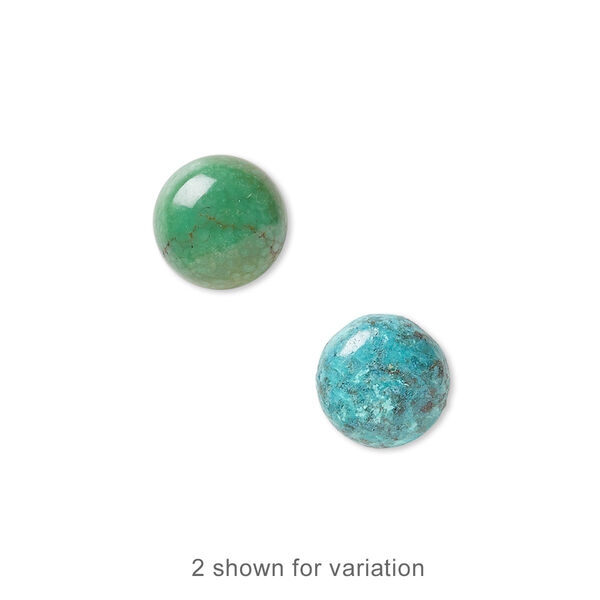 Cabochon, turquoise (dyed / stabilized), blue, 10mm calibrated round, C grade, Mohs hardness 5 to 6. Sold per pkg of 4. image number 0