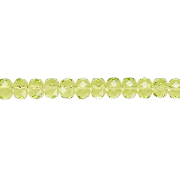Bead, Czech fire-polished glass, olivine, 5x4mm faceted rondelle. Sold per 15-1/2" to 16" strand. image number 0