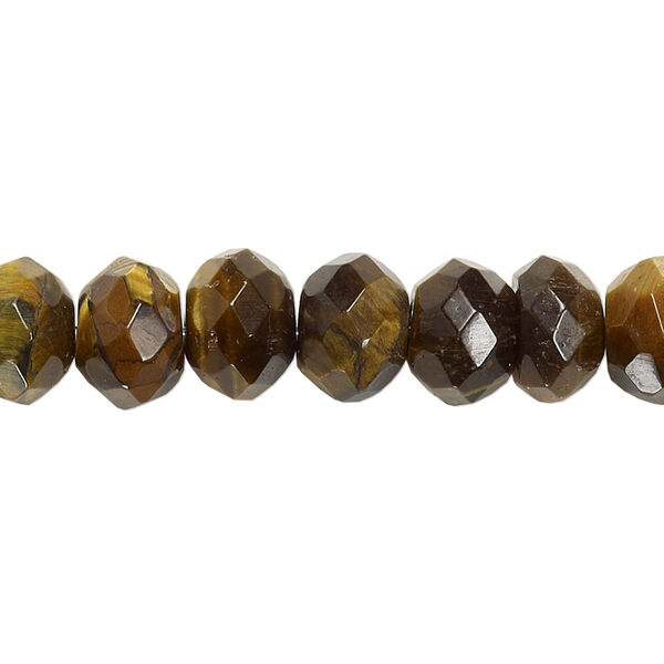 Bead, tigereye (natural), 10x7mm faceted rondelle, B grade, Mohs hardness 7. Sold per 15-1/2" to 16" strand. image number 0