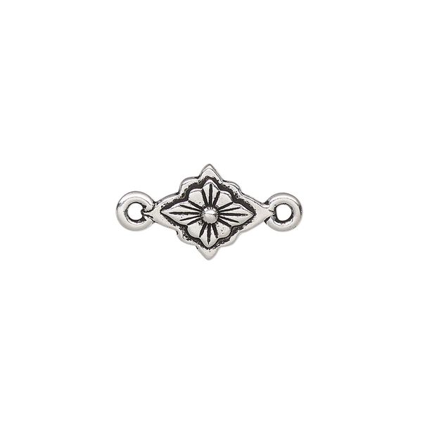Link, TierraCast®, antique silver-plated pewter, 12x10mm double-sided scalloped diamond with reina flower design. Sold per pkg of 20. image number 0