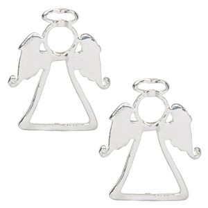 Bead frame, silver-finished "pewter" (zinc-based alloy), 28x23.5mm angel with halo, fits up to 1mm / 6mm / 9mm beads. Sold per pkg of 2.