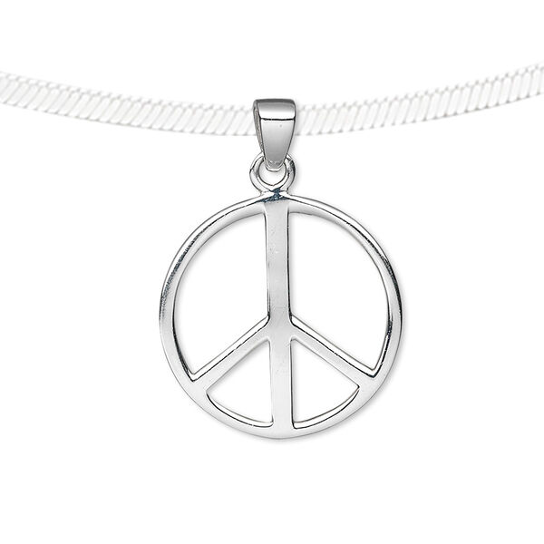 Pendant, sterling silver, 20x20mm peace sign. Sold individually. image number 0