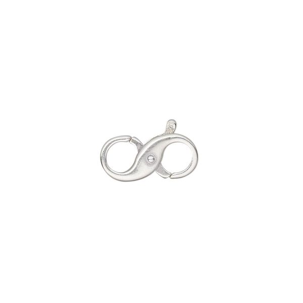 Clasp, lobster claw, sterling silver and steel, 16x9mm double-ended infinity. Sold individually. image number 0