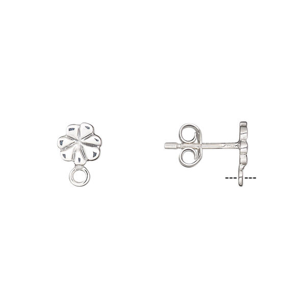 Earstud, antiqued sterling silver, 6.5x6mm flower with closed loop. Sold per pair. image number 0